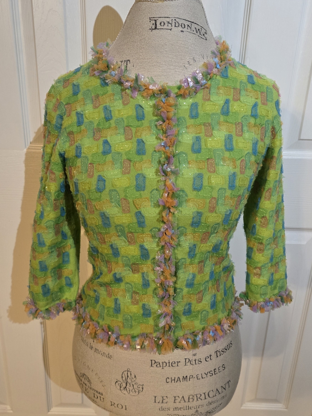 Vintage Michael Simon NY Colorful Embellished Knit Top S Wearable Art